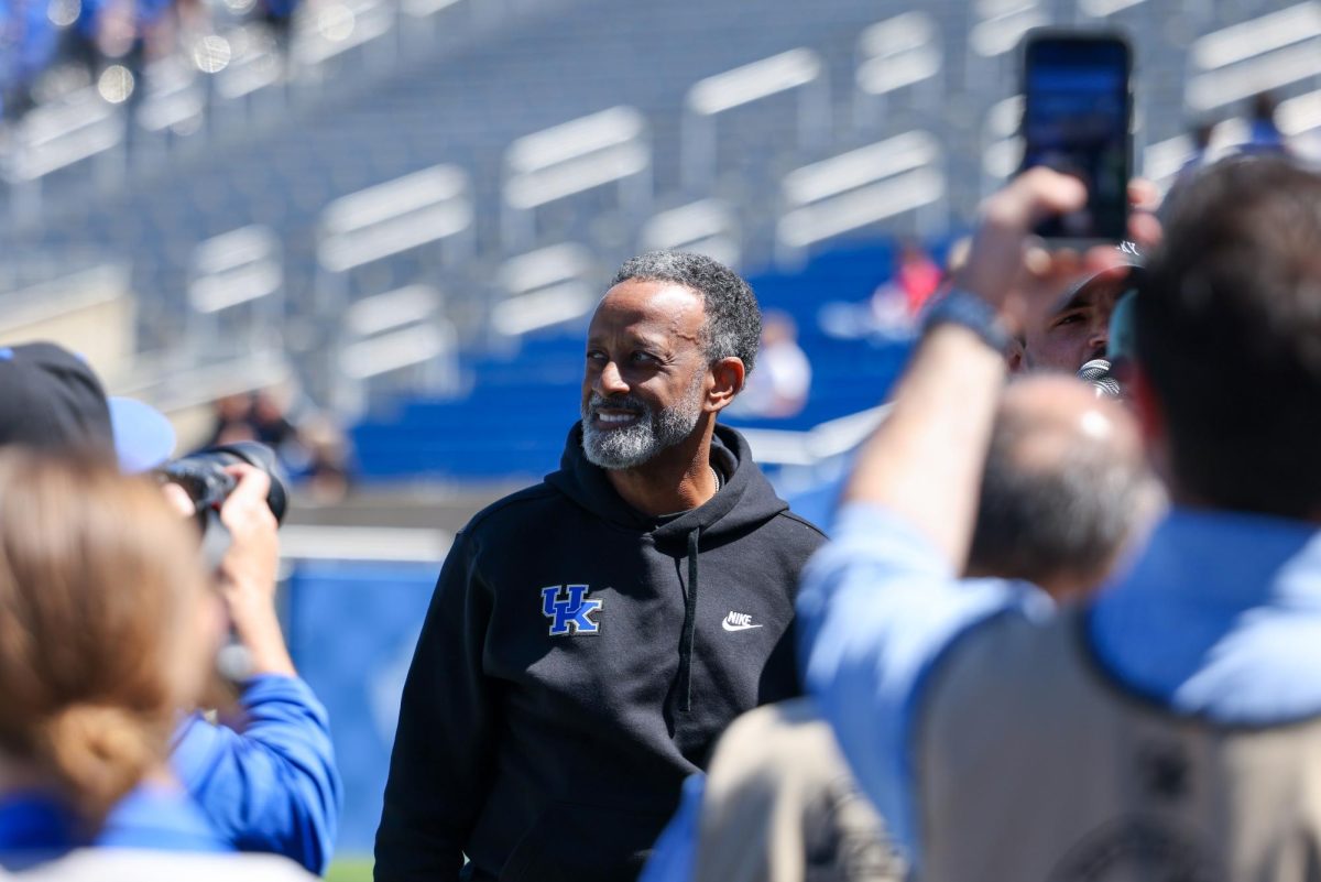 Kentucky women’s Basketball head coach Kenny Brooks during the Kentucky Blue-White Spring football game on Saturday, April 13, 2024, at Kroger Field in Lexington, Kentucky. Photo by Sydney Yonker | Staff