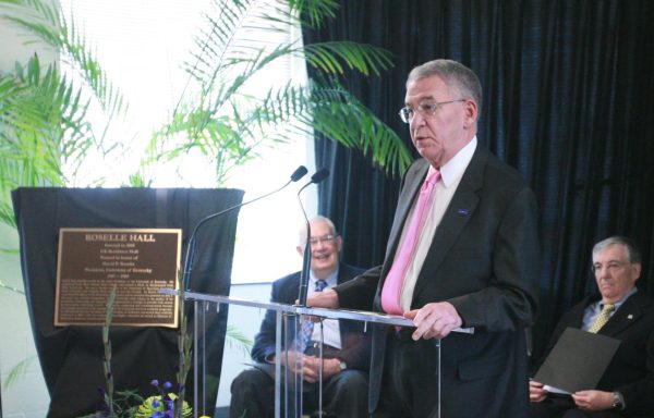 Former UK President, David P. Roselle, speaks at the Naming Ceremony for Roselle Hall on April 24, 2012, in Lexington, Kentucky. Photo by Quianna Lige | Staff