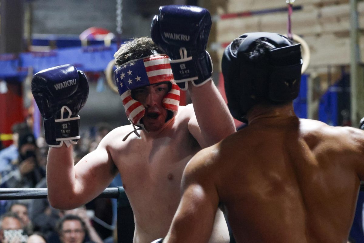 Aiden Greenwell puts his hands up to defend himself during the UK Boxing club exhibition match on Friday, April 12, 2024, at Thrive Tribe Boxing club in Lexington, Kentucky. Photo by Matthew Mueller | Staff