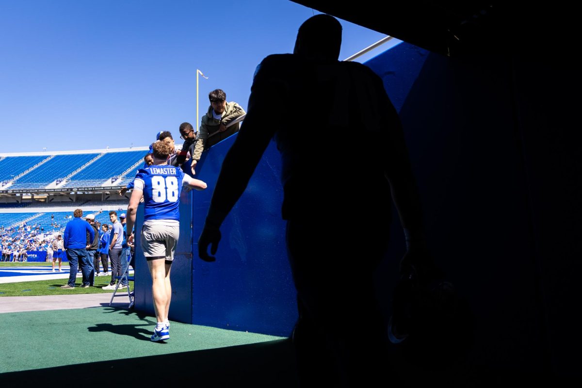 Kentucky players exit the tunnel before the Kentucky Blue-White Spring football game on Saturday, April 13, 2024, at Kroger Field in Lexington, Kentucky. Photo by Samuel Colmar | Staff