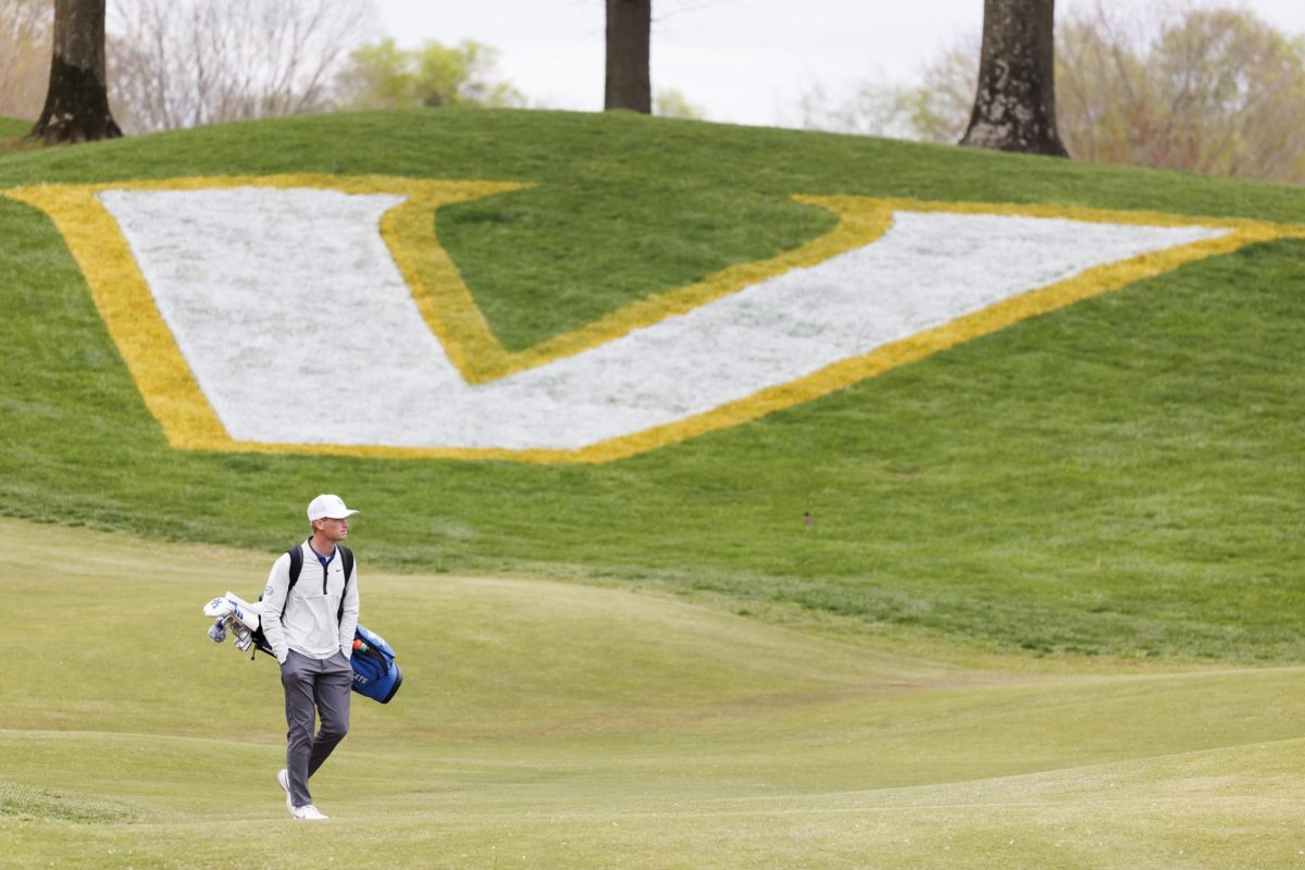A member of the Kentucky mens golf team walks the course during the 2024 Mason Rudolph Championship tournament at Vanderbilt Legends-South Golf Course in Franklin, Tennessee. UK finished ninth. Photo provided by UK Athletics