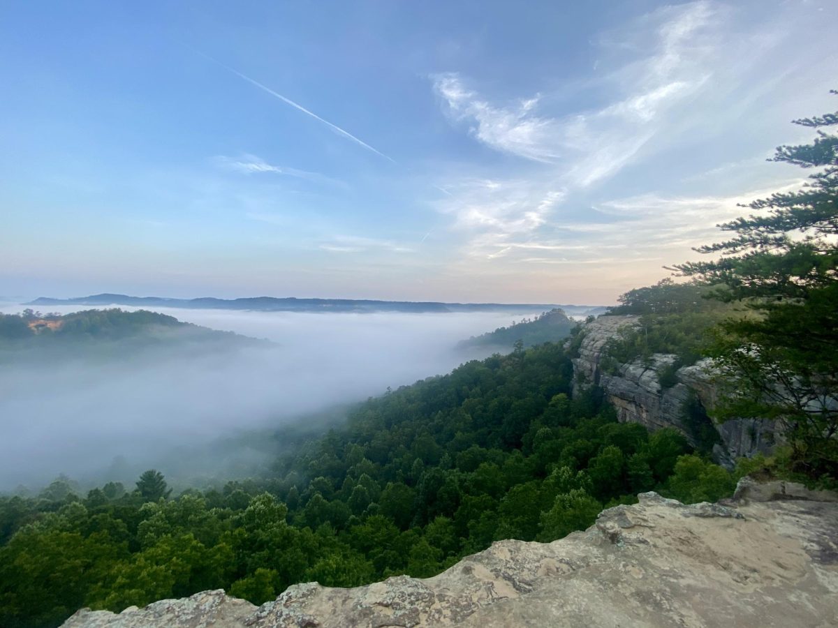 The sun rises over the Red River Gorge on Saturday, August 5, 2023, in Stanton, Kentucky. Photo by Abbey Cutrer | Staff