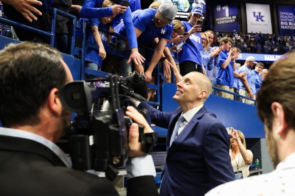 Mark Pope greets fans at his introductory press conference as the new head coach of Kentucky men’s basketball on Sunday, April 14, 2024, at Rupp Arena in Lexington, Kentucky. Photo by Abbey Cutrer | Staff