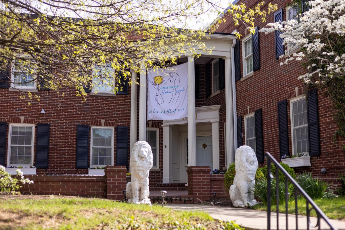 The Alpha Delta Pi building on Wednesday, April 17, 2024, at Rose Street in Lexington, Kentucky. Photo by Samuel Colmar | Staff