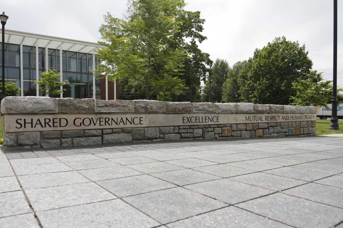 Shared governance stones outside of J. David Rosenberg College of Law Building on Monday, May 13, 2024 at the University of Kentucky in Lexington, Kentucky. Photo by Matthew Mueller | Staff