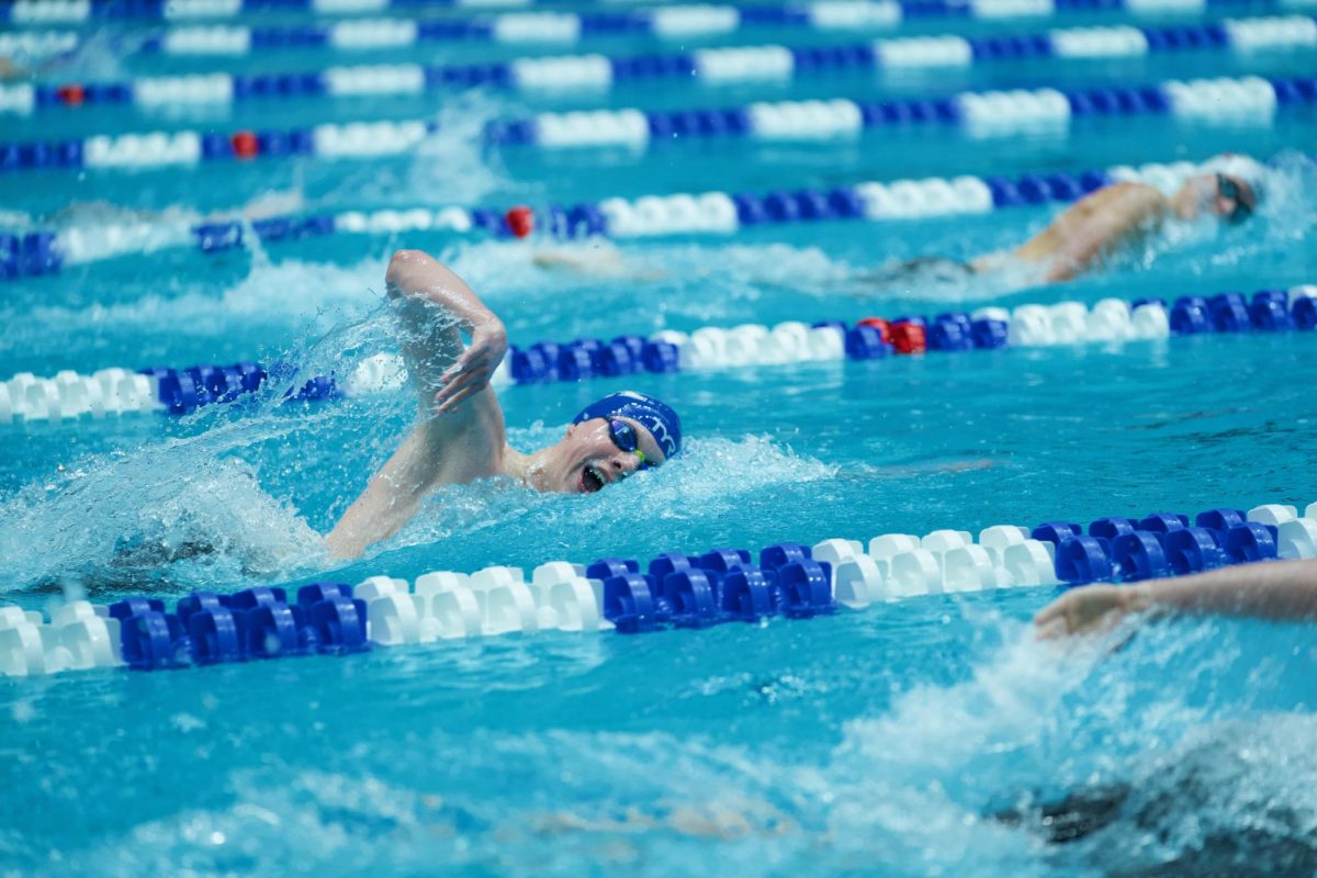 Kentucky men’s swimmer Carson Hick competes during the NCAA Men's Swimming and Diving Championships on Thursday, March 28, 2024, at the IU Natatorium in Indianapolis, Indiana. Photo by Jenna Lifshen | Staff