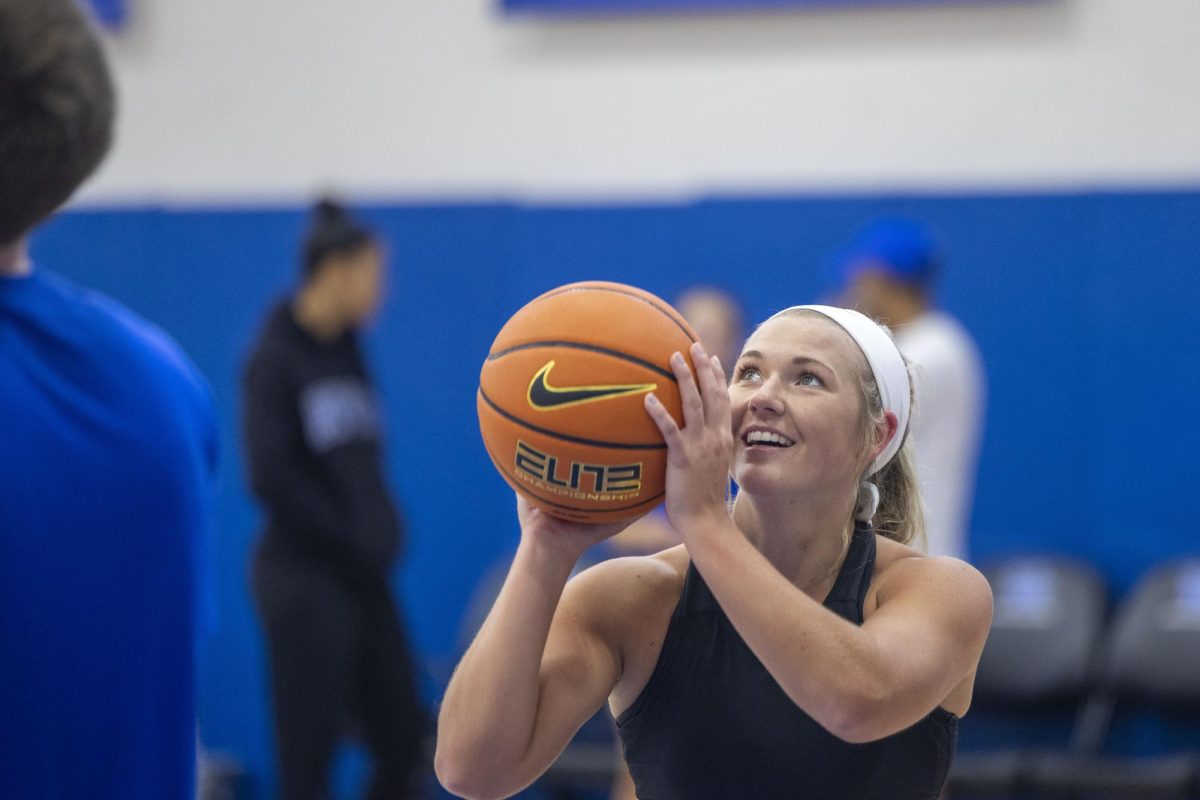 Cassidy Rowe shoots the ball during the Kentucky Women’s Basketball media day on Tuesday, July 30, 2024, at Joe Craft Center  in Lexington, Kentucky. Photo by Matthew Mueller | Photo Editor 