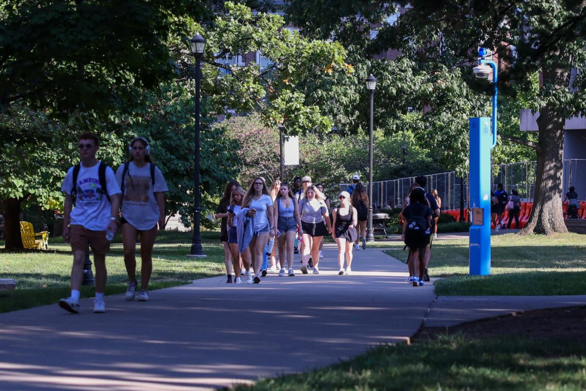 A group of Kentucky Students walk to class for the first day on classes on Monday, Aug. 26, 2024, in Lexington Kentucky. Photo by Sydney Yonker | Staff