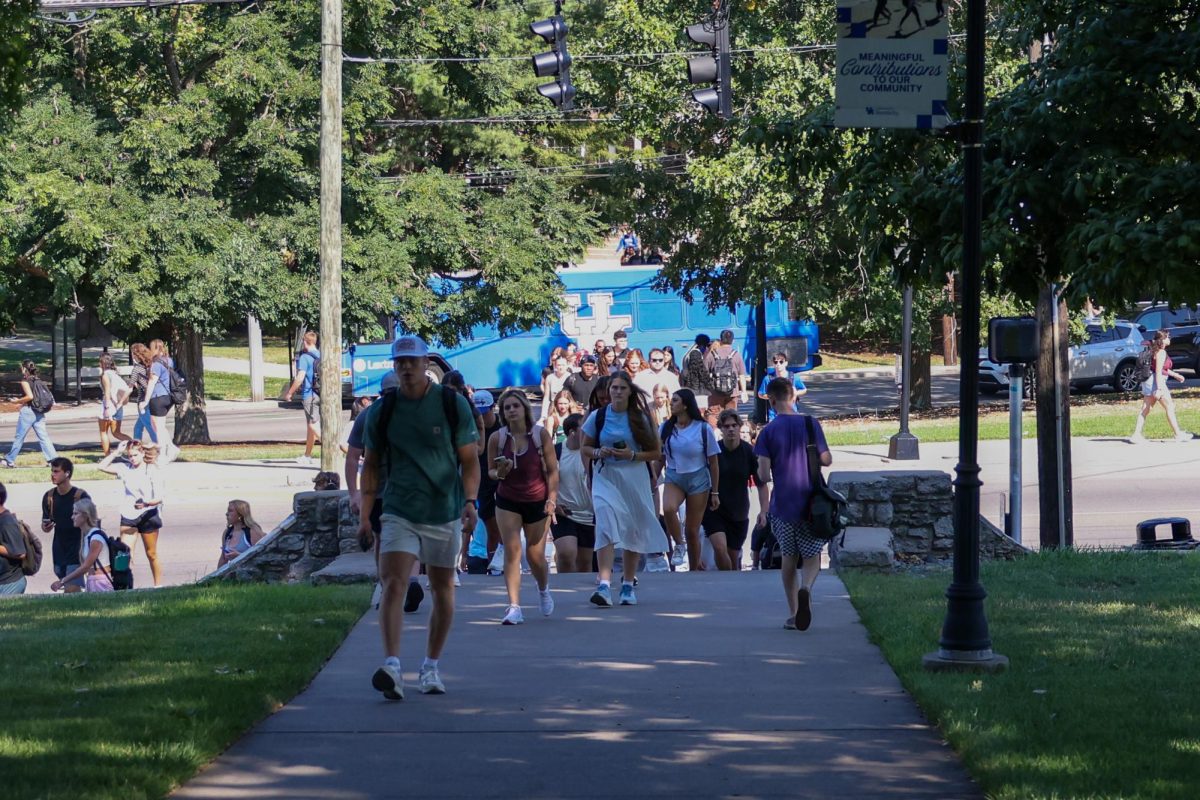 Kentucky students walk from South Limestone to campus during the first day of classes on Monday, Aug. 26, 2024, in Lexington, Kentucky. Photo by Sydney Yonker | Staff