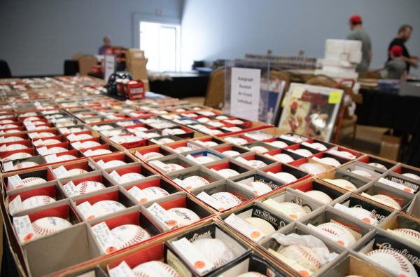 Baseballs are displayed at the Diamond Dinner and Card show to benefit the David Iery Foundation which raises money for spinal cord research on Saturday, Sept. 7, 2024, at the Clarion Hotel Conference Center-North in Lexington, Kentucky. Photo by Christian Kantosky | Staff