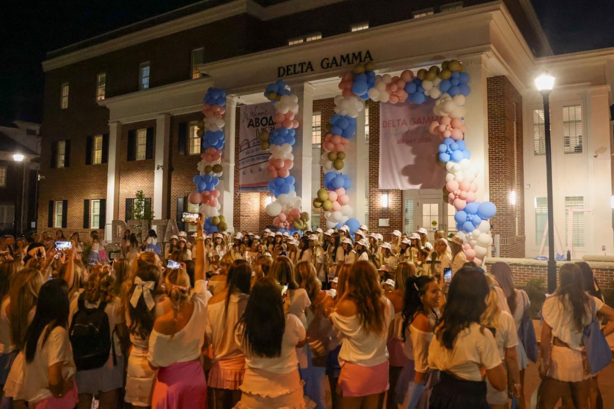 Members of Delta Gamma celebrate their new members during the Kentucky sorority Bid Day on Monday, Sept. 9, 2024, at Greek Row in Lexington, Kentucky. Photos by | Sydney Yonker | Staff