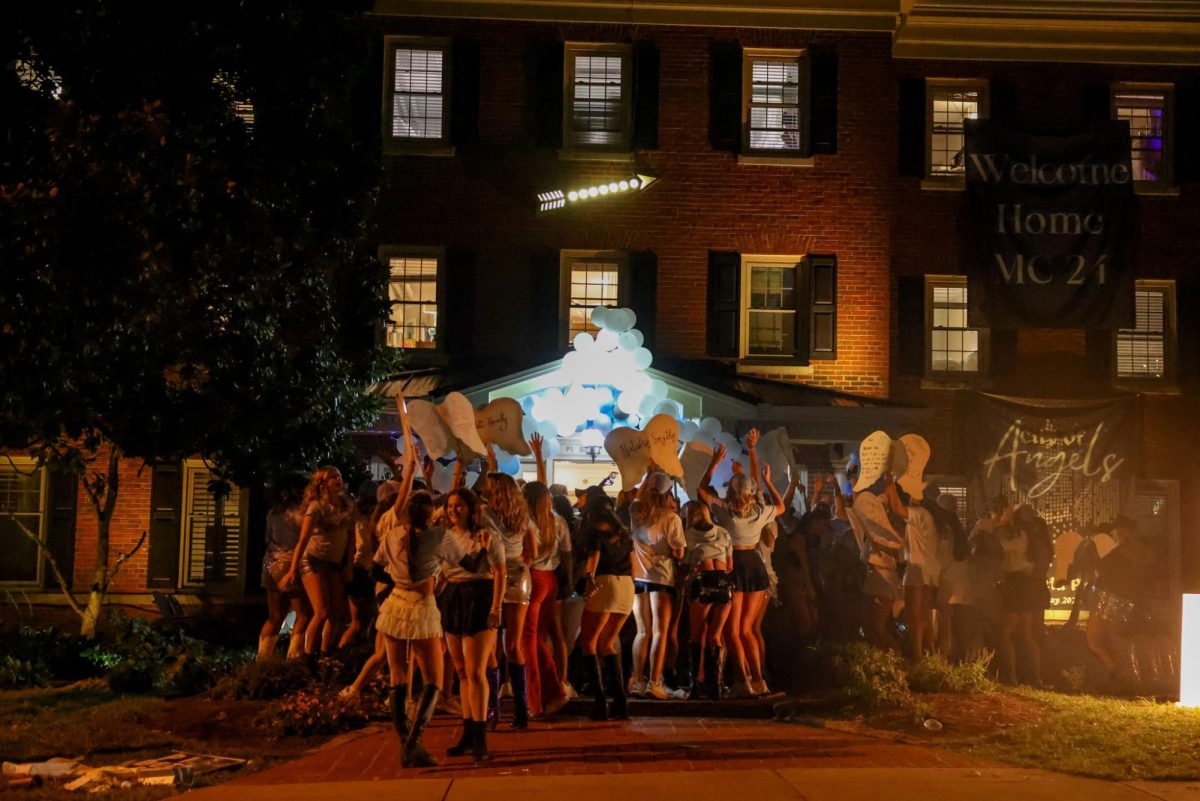 Members of Pi Phi celebrate their new members during the Kentucky sorority Bid Day on Monday, Sept. 9, 2024, at Greek Row in Lexington, Kentucky. Photos by | Sydney Yonker | Staff