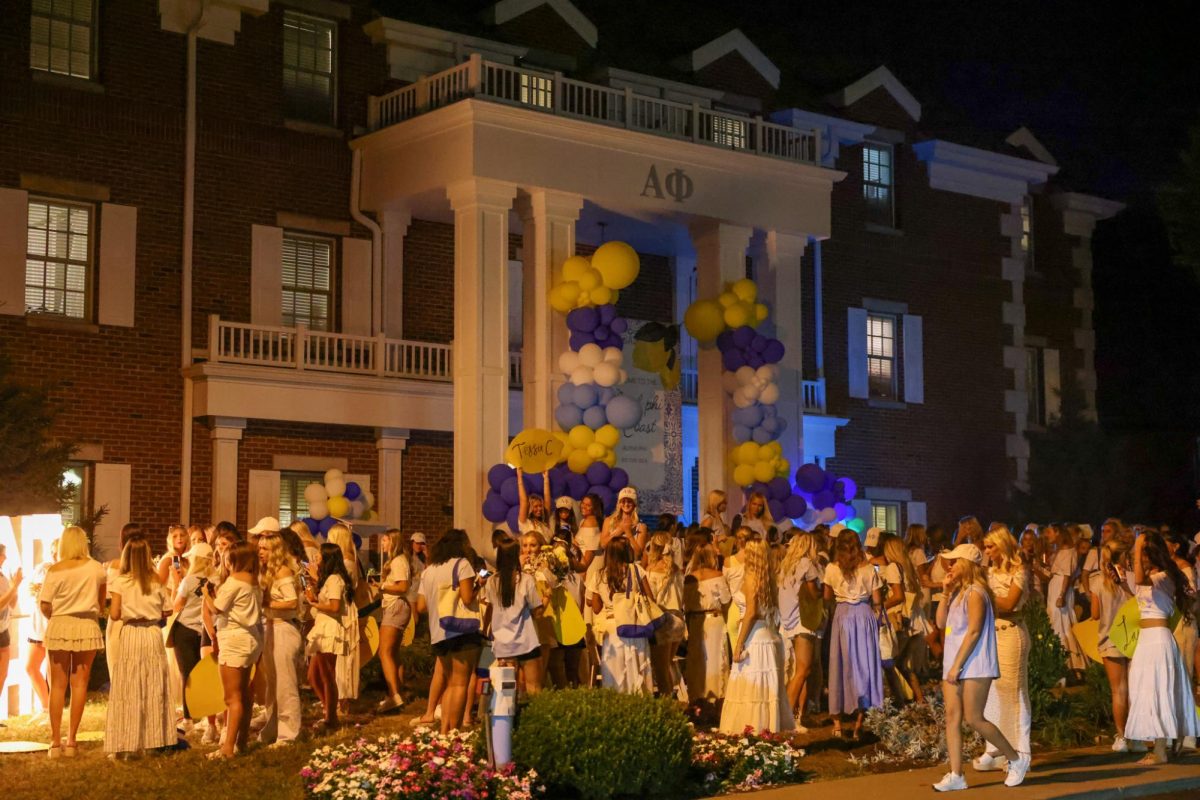 Members of Alpha Phi welcome their new members during the Kentucky sorority Bid Day on Monday, Sept. 9, 2024, at Greek Row in Lexington, Kentucky. Photos by | Sydney Yonker | Staff