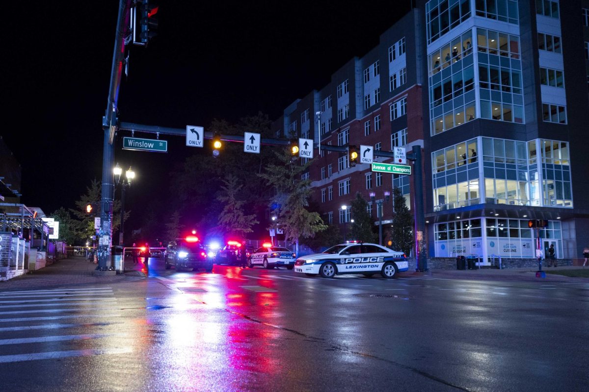 Officers secure the crime scene after a shooting on South Limestone on Sunday, Sept. 1, 2024, at the University of Kentucky in Lexington, Kentucky.  Photo by Matthew Mueller | Photo editor 
