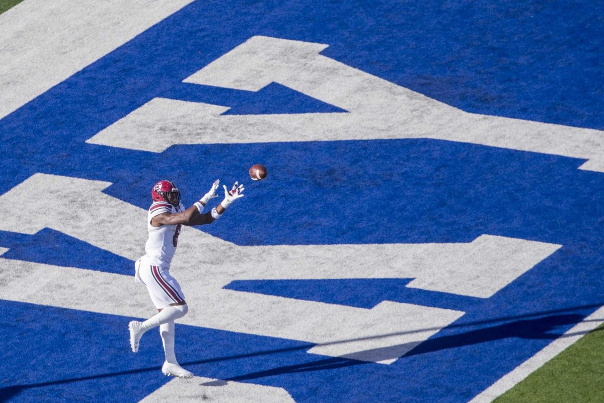 South Carolina Gamecocks Nyck Harbor (8) catches a touchdown pass during the game between Kentucky and South Carolina. Kentucky lost to South Carolina 31-6. Saturday, Sept. 7, 2024, at Kroger Field in Lexington, Kentucky. Photo by Matthew Mueller | Photo Editor