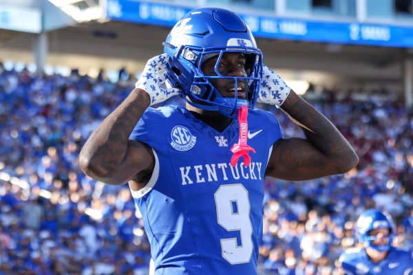 Kentucky wide receiver Ja’Mori Maclin in disbelief during the Kentucky vs Southern Carolina football game on Saturday, Sept. 7, 2024, at Kroger Field in Lexington Kentucky. Kentucky lost 31-6. Photo by Sydney Yonker | Staff