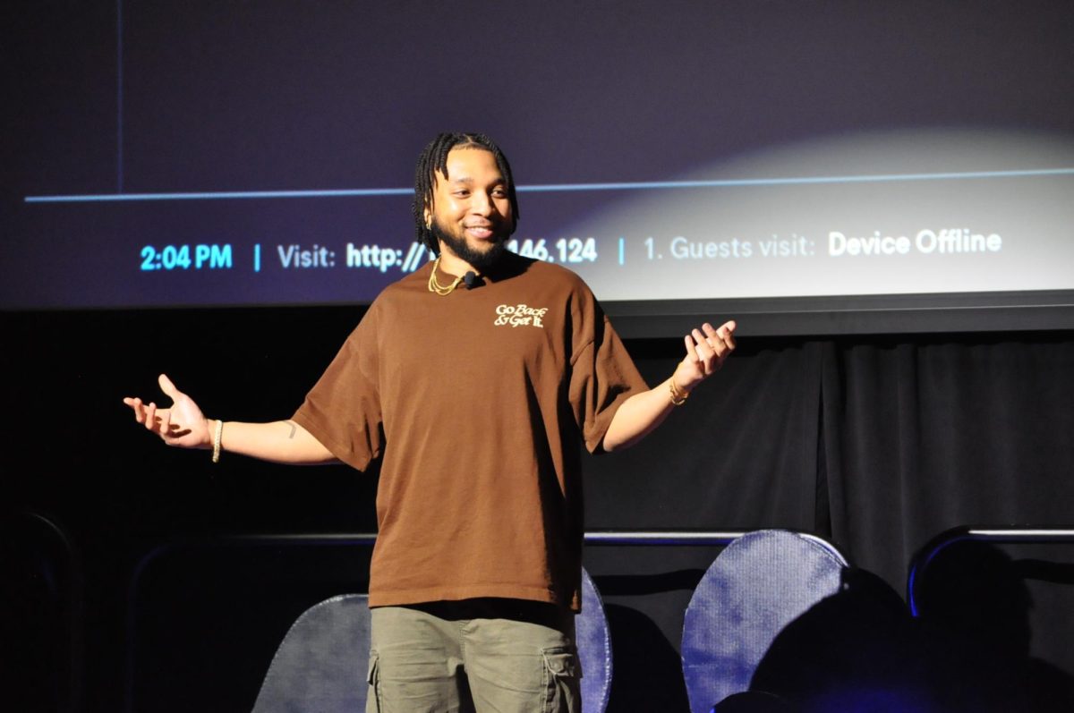 Nigel Taylor speaks during the TEDxUKY 'Trailblazing' event on Friday, April 12, 2024, at the Gatton Student Center Grand Ballroom in Lexington, Kentucky. Photo by Isabella Sepahban | Staff