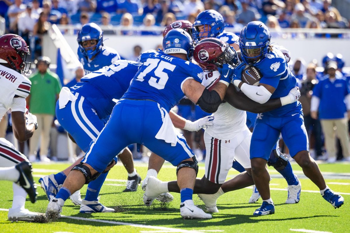 Kentucky running back Demi Sumo-Karngbaye (0) runs with the ball during the Kentucky vs. South Carolina football game on Saturday, Sept. 7, 2024, at Kroger Field in Lexington, Kentucky. Kentucky lost 31-6. Photo by Samuel Colmar | Staff