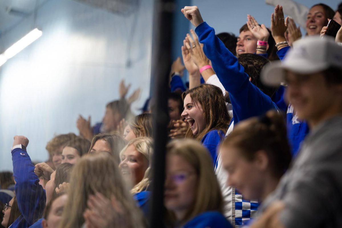 Fans cheer after Kentucky scores a goal during the Kentucky vs. Penn State hockey match on Saturday, Sept. 14, 2024, at the Lexington Ice and Recreation Center in Lexington, Kentucky. Kentucky won 4-1. Photo by Samuel Colmar | Staff