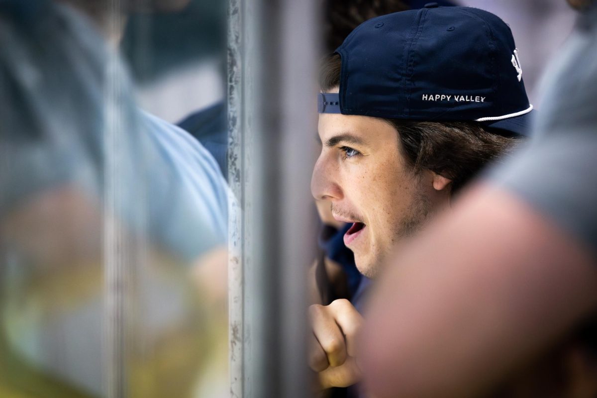 A fan watches the match during the Kentucky vs. Penn State hockey match on Saturday, Sept. 14, 2024, at the Lexington Ice and Recreation Center in Lexington, Kentucky. Kentucky won 4-1. Photo by Samuel Colmar | Staff