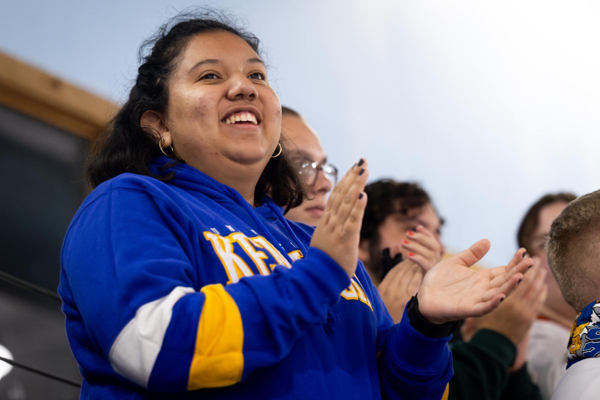 A Kentucky fan cheers after the Kentucky vs. Penn State hockey match on Saturday, Sept. 14, 2024, at the Lexington Ice and Recreation Center in Lexington, Kentucky. Kentucky won 4-1. Photo by Samuel Colmar | Staff