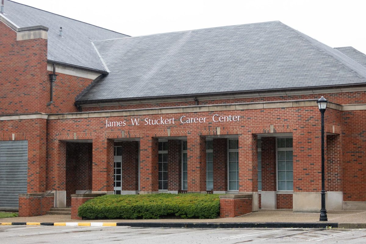 The James W. Stuckert Career Center sits idle while the rain falls on Saturday, Sept. 28, 2024, on the campus of the University of Kentucky in Lexington, Kentucky. Photo by Christian Kantosky | Staff