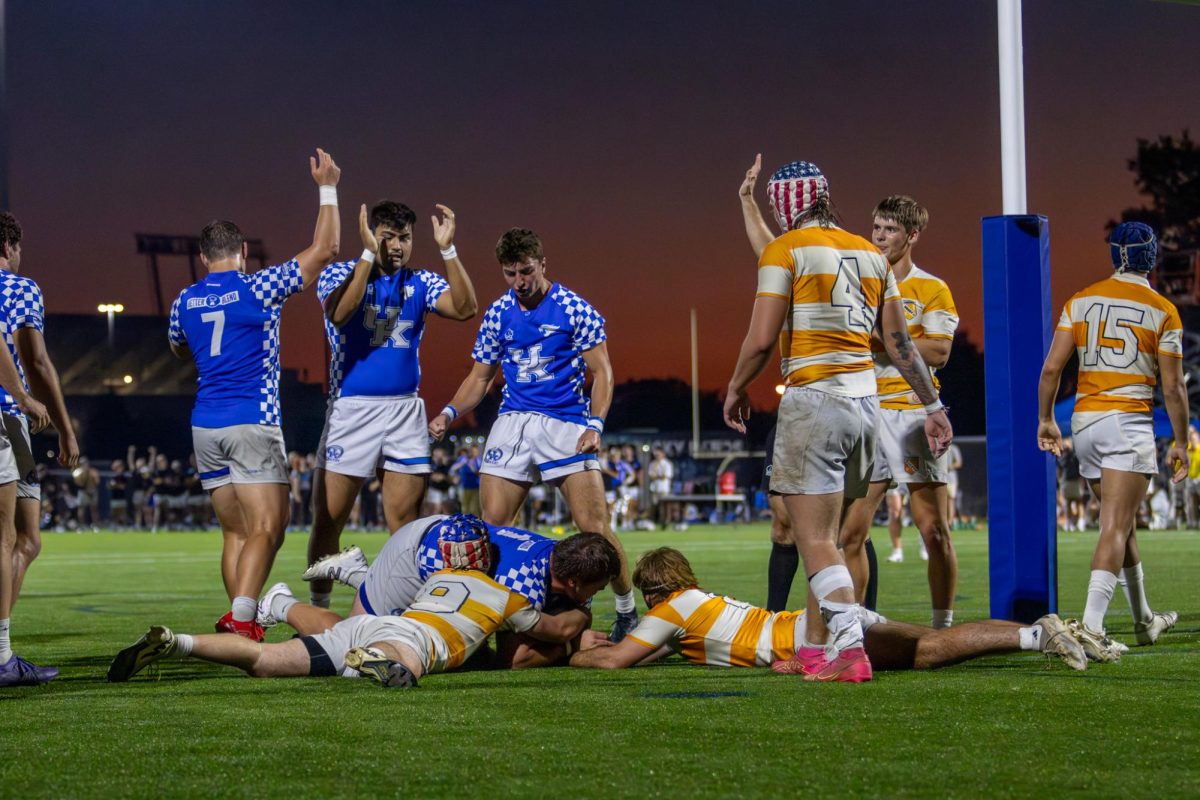 Kentucky scores during the Kentucky vs Tennessee Men's Rugby Club game on Friday, Oct. 4, 2024, at the William H. Pieratt Fields in Lexington, Kentucky. Kentucky Won 42-25. Photo by Sydney Novack | Staff
