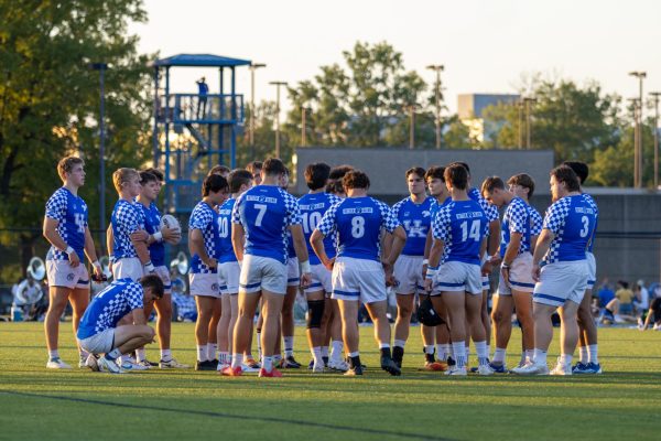 Kentucky Men's Rugby Club meets before the game during the Kentucky vs Tennessee Men's Rugby Club game on Friday, Oct. 4, 2024, at the William H. Pieratt Fields in Lexington, Kentucky. Kentucky Won 42-25. Photo by Sydney Novack | Staff
