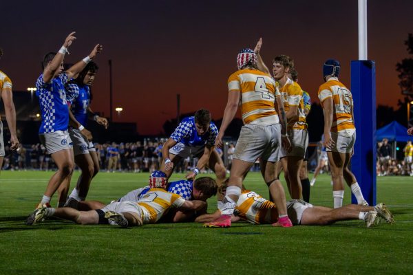 A Kentucky player scores a try during the Kentucky vs Tennessee Men's Rugby Club game on Friday, Oct. 4, 2024, at the William H. Pieratt Fields in Lexington, Kentucky. Kentucky Won 42-25. Photo by Sydney Novack | Staff
