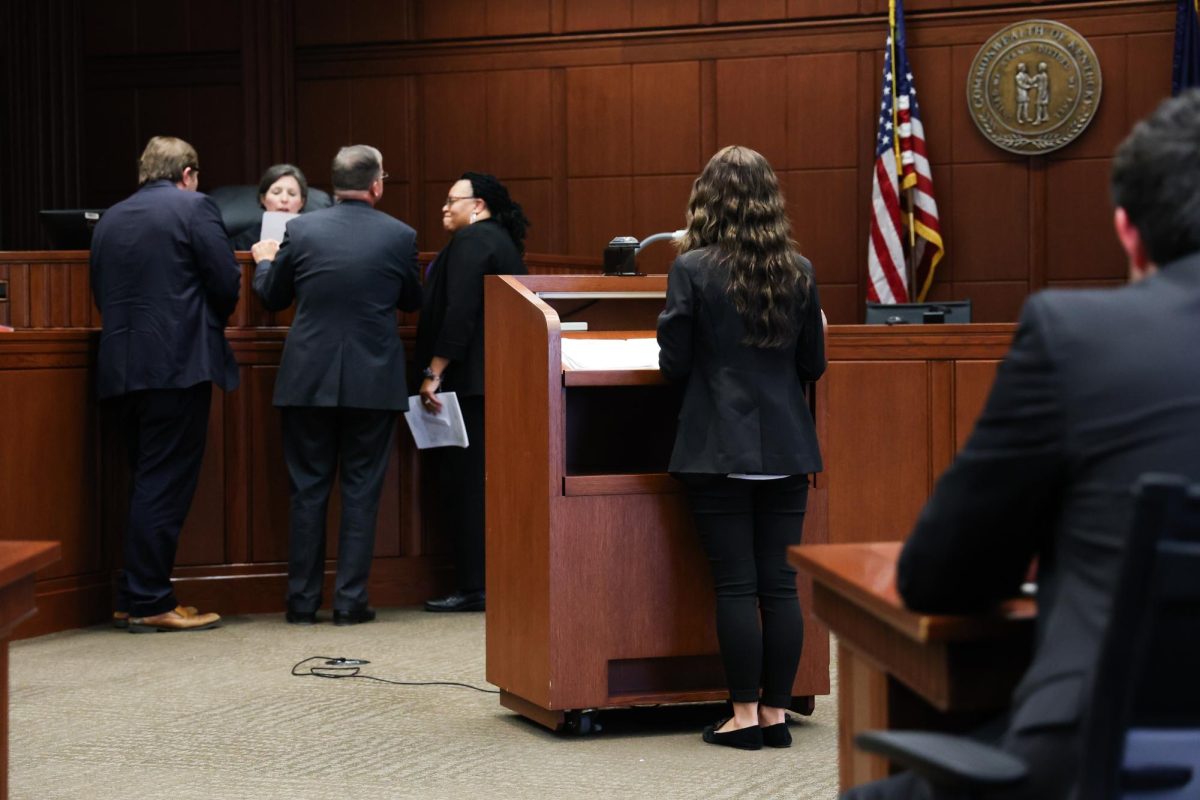 Former UK student Sophia Rosing waits at the stand during her sentencing on Thursday, Oct. 17, 2024, at the Robert F. Stephens Circuit Courthouse in Lexington, Kentucky. Rosing was sentenced to 12 months in jail for assaulting a student desk clerk in November 2022. Photo by Abbey Cutrer | Staff