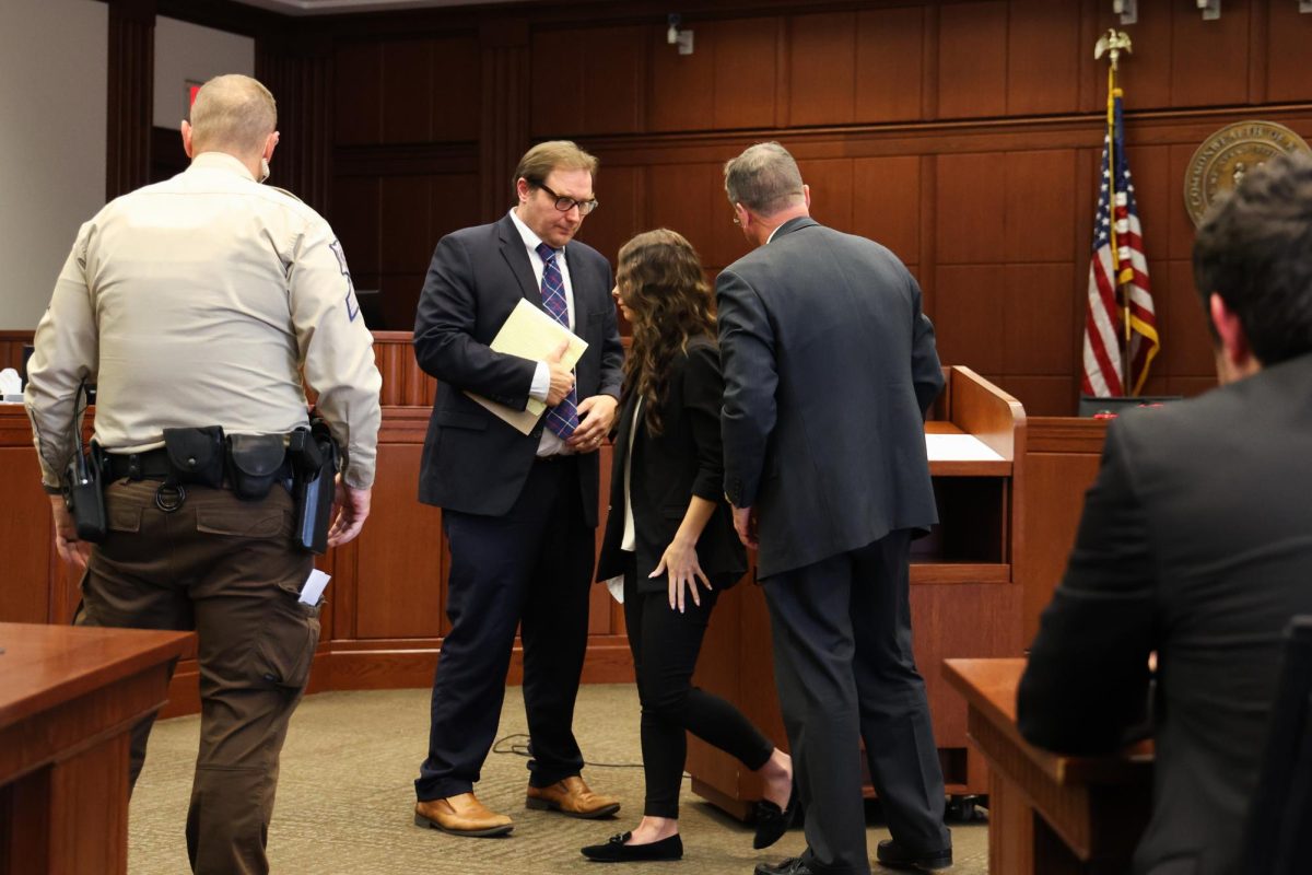 Former UK student Sophia Rosing is escorted to the holding room after being sentenced on Thursday, Oct. 17, 2024, at the Robert F. Stephens Circuit Courthouse in Lexington, Kentucky. Rosing was sentenced to 12 months in jail for assaulting a student desk clerk in November 2022. Photo by Abbey Cutrer | Staff