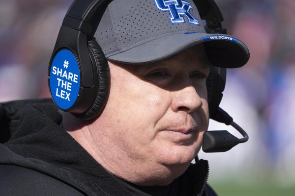 Kentucky Wildcats head coach Mark Stoops looks on despondently during the football game vs. Louisville on Saturday, Nov. 30, 2024, at Kroger Field in Lexington, Kentucky. Kentucky lost 41-14. Photo by Christian Kantosky | Assistant Photo Editor