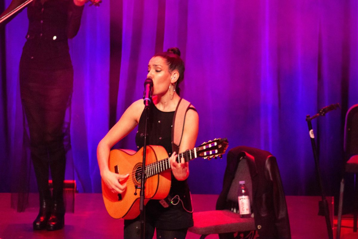 Guitarist Alicia Grillo performs alongside fellow Las Migas members at their performance on Saturday, Nov. 16 2024 at the Singletary Center for the Arts in Lexington, Kentucky. Photo by Chloe Bradley | Staff