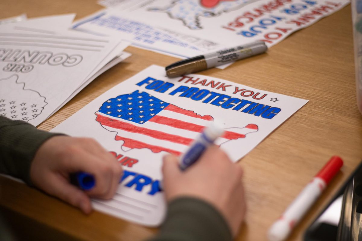 Veteran’s Day cards made by University of Kentucky students at an event held by the center for student involvement on November 11th, 2024. Photo by Michael Henning | Staff