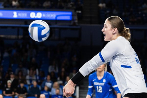 Kentucky Outside Hitter Brooklyn DeLeye (17), passes the ball during the match between Kentucky and LSU on Sunday, Nov. 10, 2024, at Historic Memorial Coliseum in Lexington Kentucky. Kentucky won 3-0. Photo by Jack Stamats | Staff