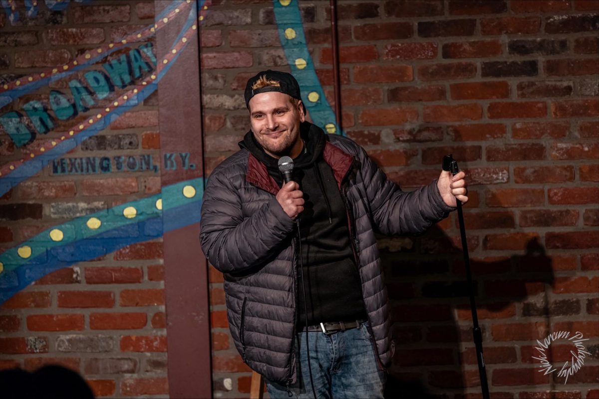 A comedian cracks a joke during his set on Tuesday, Dec. 3, 2024, at Comedy Off Broadway, in Lexington, Kentucky. | Photo provided by Nick Marcum.