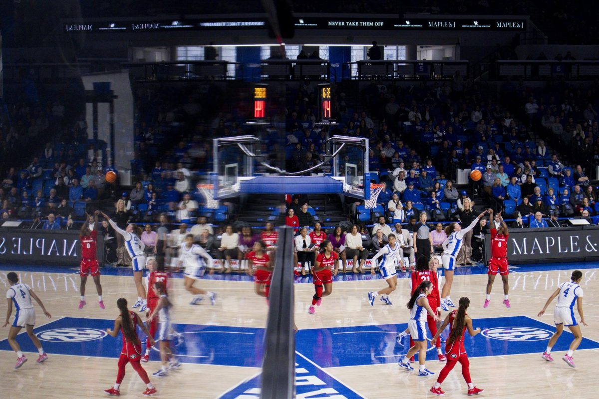 Georgia guard Trinity Turner (0) shoots the ball during the Kentucky vs. Georgia women’s basketball game on Sunday, Feb. 16, 2025, at Historic Memorial Coliseum in Lexington, Kentucky. Kentucky won 84-55. Photo by Christian Kantosky | Assistant Photo Editor