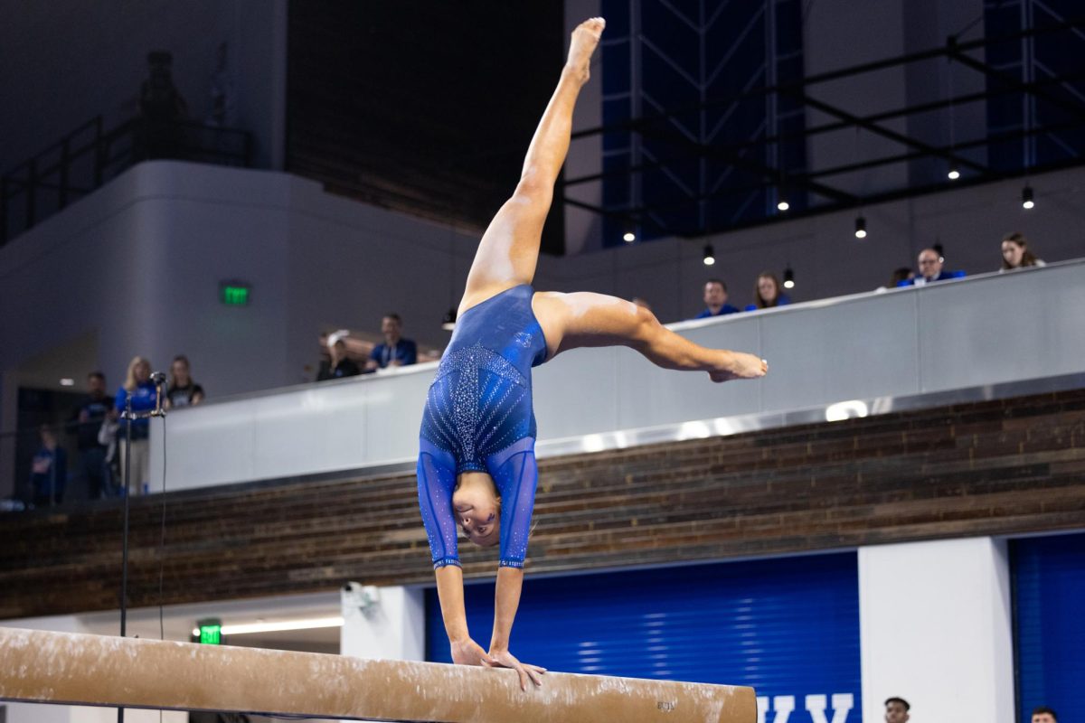 Kentucky Wildcats gymnast Delaynee Rodriguez competes on beam during the Kentucky vs LSU women’s gymnastics meet on Friday, Feb. 21, 2025 at Historic Memorial Coliseum in Lexington, Kentucky. Kentucky lost 197.200-197.075. Sydney Yonker | Staff