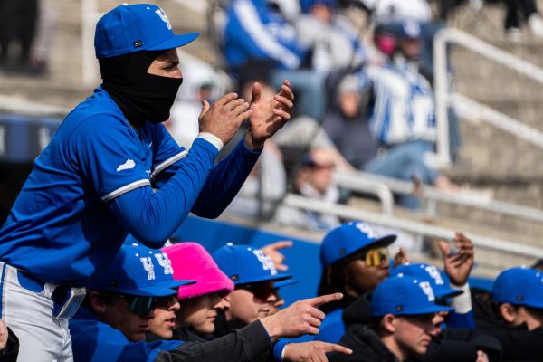 Kentucky Wildcat teammates cheer as the ump calls a strike during the Kentucky vs. Hofstra baseball game on Saturday, Mar. 1, 2025, at Kentucky Proud Park. Kentucky won 6-1. Photo by Jack Stamats | Staff