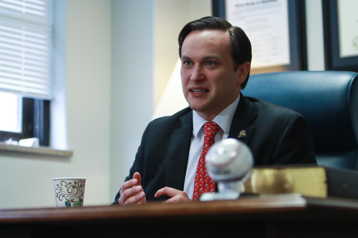 Kentucky State Representaive Nick Wilson discusses his time on CBS's reality TV show Survivor on Thursday, March 27, 2025 at the Kentucky Capitol Annex in Frankfort, Kentucky. Photo by Cara Raiford | Staff