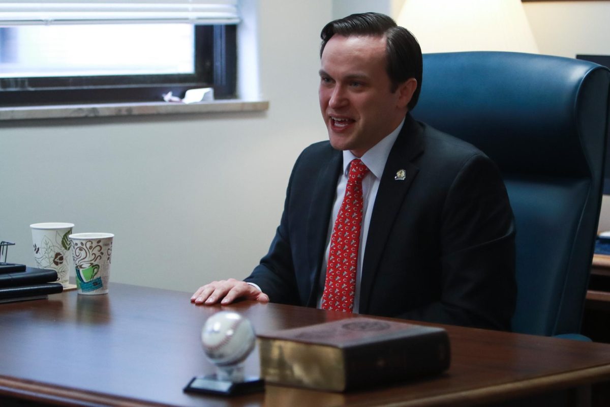 Kentucky State Representaive Nick Wilson discusses his time on CBS's reality TV show Survivor on Thursday, March 27, 2025 at the Kentucky Capitol Annex in Frankfort, Kentucky. Photo by Cara Raiford | Staff