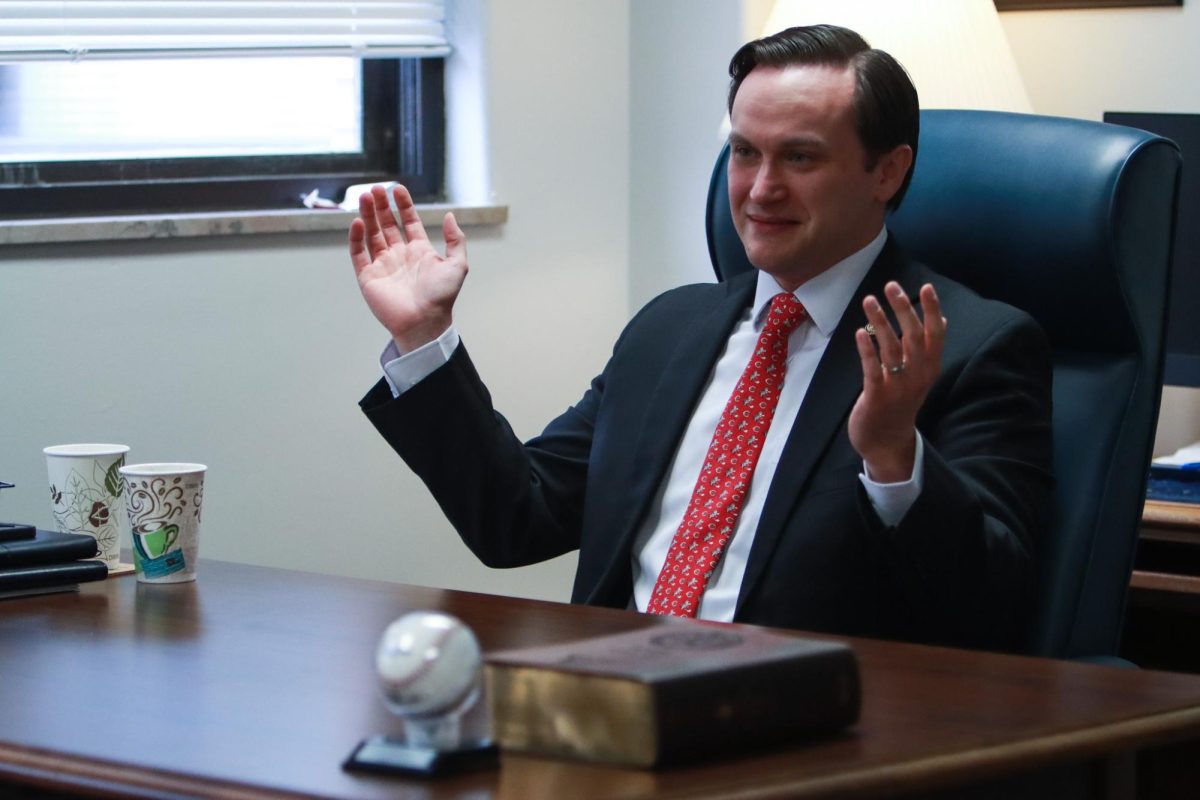 Kentucky State Representaive Nick Wilson discusses his time on CBS's reality TV show "Survivor" on Thursday, March 27, 2025, at the Kentucky Capitol Annex in Frankfort, Kentucky. Photo by Cara Raiford | Staff