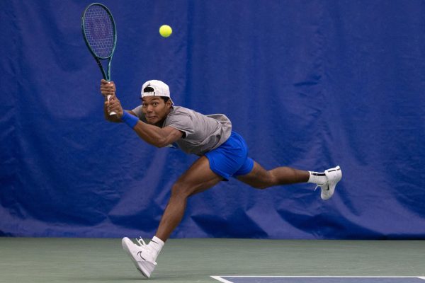 Kentucky Wildcats Jaden Weekes hits the ball during the Kentucky vs South Carolina men’s tennis match on Sunday, Mar. 2, 2025 at Hilary J. Boone Tennis Center in Lexington, Kentucky. Kentucky won 4-2. Sydney Yonker | Staff