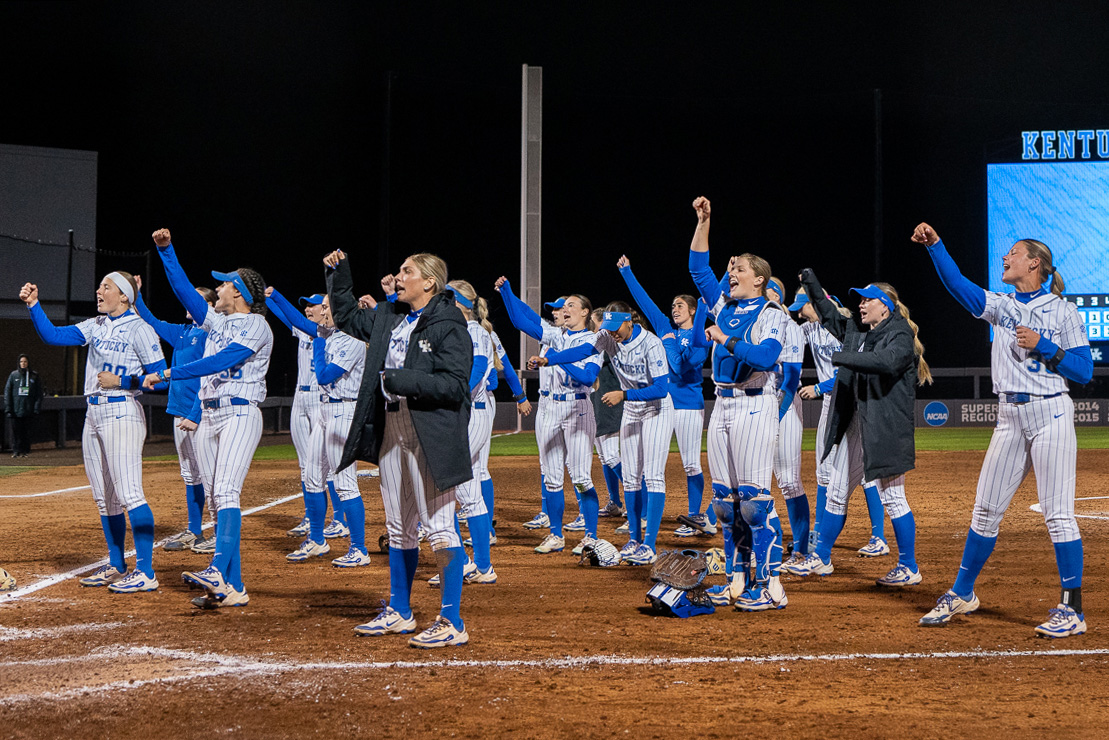 Kentucky Wildcats celebrate after the Kentucky vs. Missouri softball match on Friday, March 7, 2024 at John Cropp Stadium in Lexington, Kentucky. Kentucky won 6-4. Photo by Will Luckett | Staff