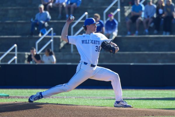 University of Kentucky Wildcats Pitcher Nate Harris (36) pitching during the baseball game vs. Evansville on Tuesday, Feb. 25, 2025, at Kentucky Proud Park in Lexington, Kentucky. Kentucky 24-3 Photo by Cara Raiford | Staff