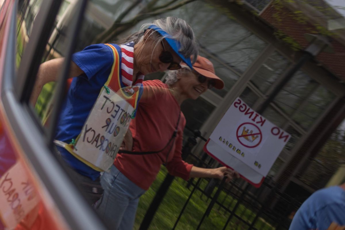 Protestors march during the “No Kings: Then or Now!” protest on Saturday, April 19, 2025, at Robert F. Stephens Courthouse Plaza in Lexington, Ky. Photo by Cara Raiford | Staff