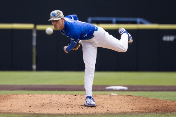 Kentucky wildcats pitcher Ben Cleaver (48) throws a pitch during the Kentucky vs Texas baseball game on Sunday, Apr. 13, 2025 at Kentucky Proud Park in Lexington, Kentucky. Kentucky lost 5-4. Photo by Sydney Yonker | Staff