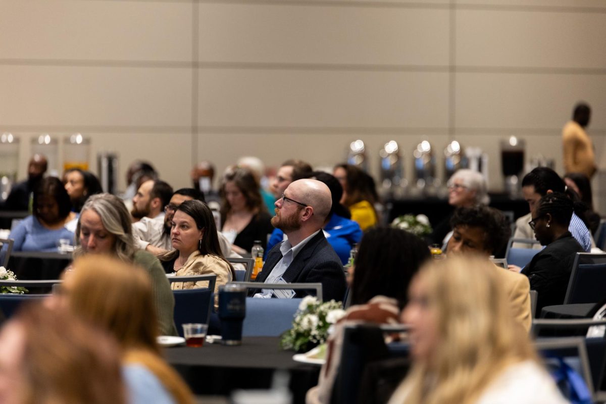 Attendees listen to speakers during the UNITE Research Showcase on Thursday, April 17, 2025, at the Gatton Student Center in Lexington, Ky. Photo by Sydney Novack | Staff