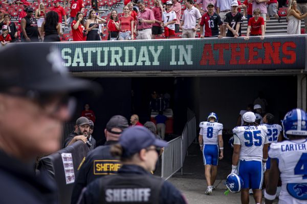 Kentucky Wildcats quarterback Cutter Boley (8) walks off the field after the football game against Georgia on Saturday, Oct. 4, 2025, at Sanford Stadium in Athens, Ga. Georgia won 35-14. Photo by Christian Kantosky | Photo Editor