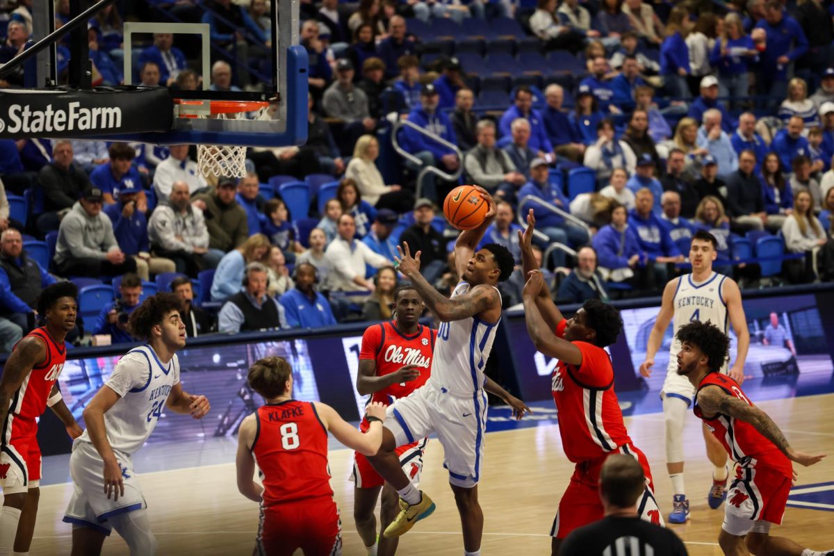Kentucky Wildcats guard Otega Oweh (00) runs to dunk the ball against Ole Miss at Rupp Arena on Saturday, Jan. 24, 2026, Lexington, Ky. Photo by Brooke Johnson | Photo Manager

